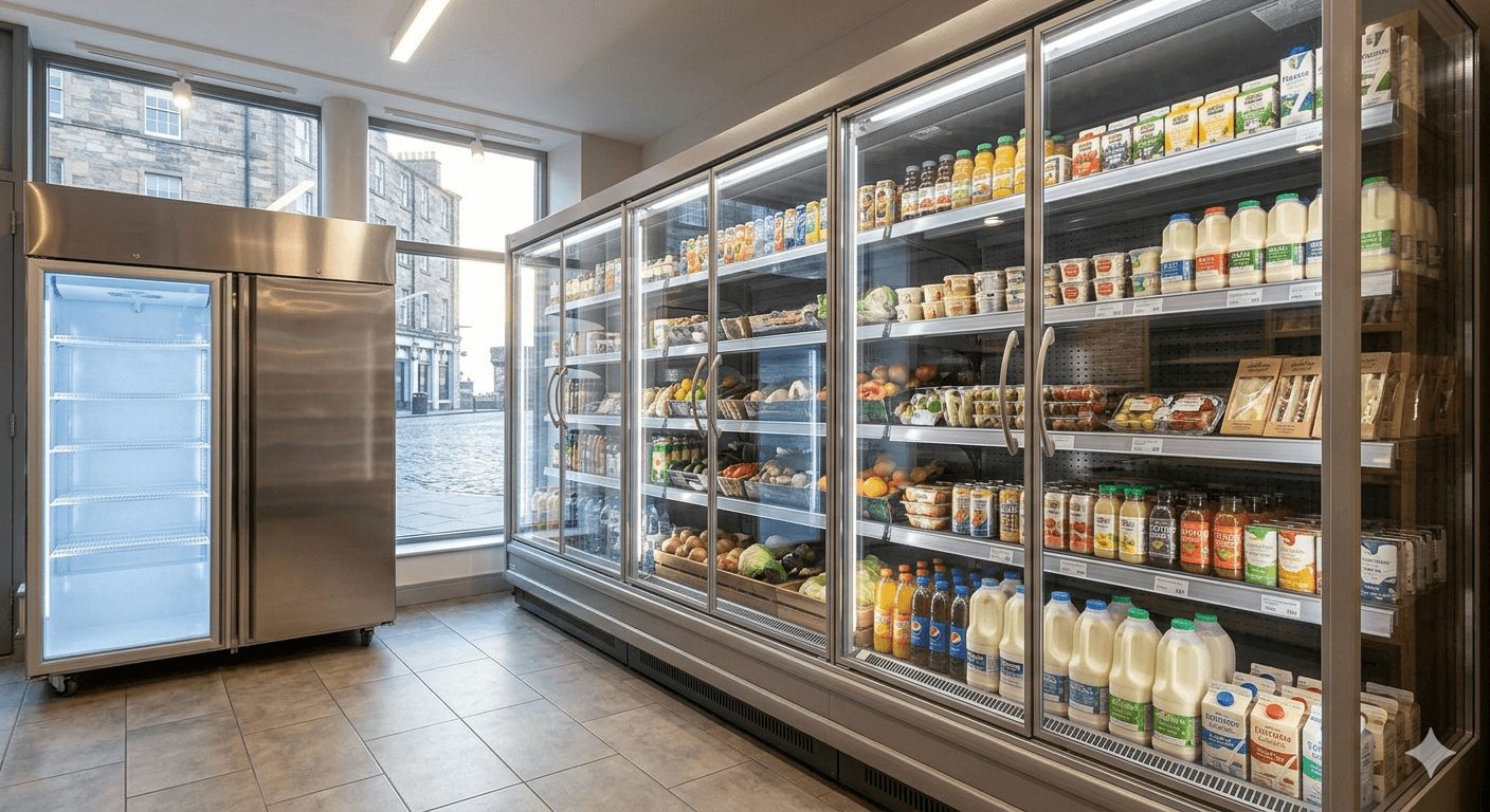 New vs used commercial fridges Edinburgh comparison - open chillers for cafés and takeaways